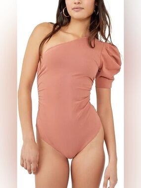 Free People Something About You Assymertrical One Shoulder Bodsuit In Blossom